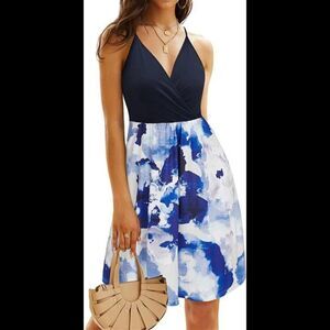 V Neck Floral Spaghetti Strap Summer with Pocket Dress